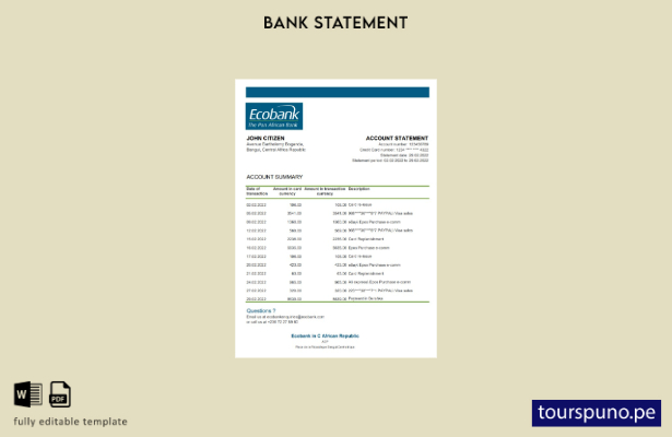 listo para imprimir plantilla de Excel de extracto bancario de Ecobank de la Rep